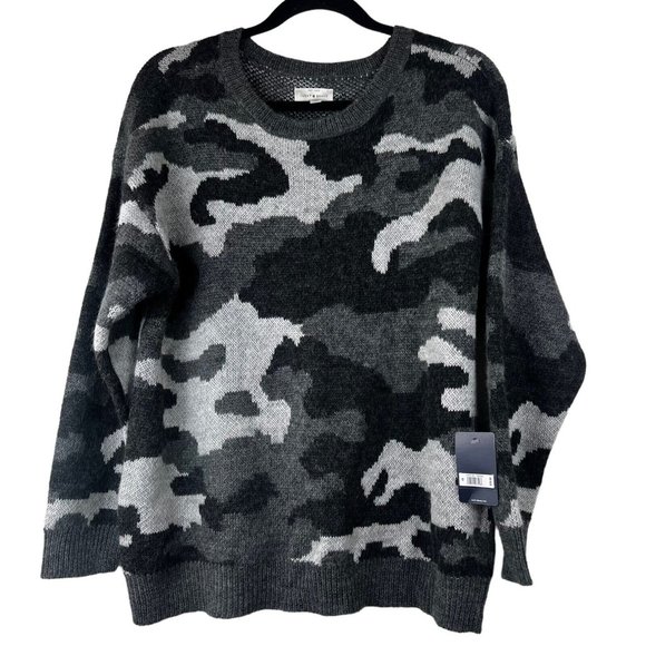 Lucky Brand Sweaters - Lucky Brand Size Large Camo Sweater Gray Wool Blend Crew Neck